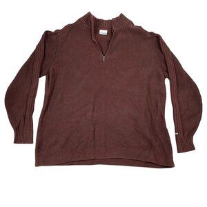 Columbia Men's Sweater XXL Brown 1/4 Zip Knit Pullover 100% Cotton